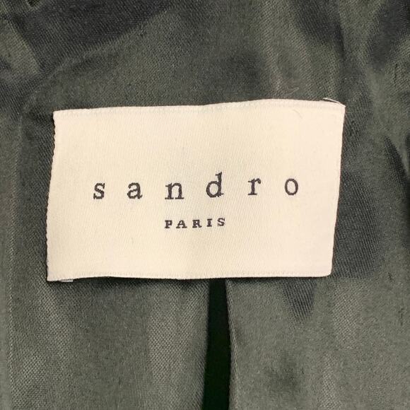 SANDRO Size L Black White Checkered Wool Blend Buttoned Raglan Coat - Picture 6 of 11